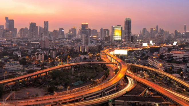 Singapore skyline evening
